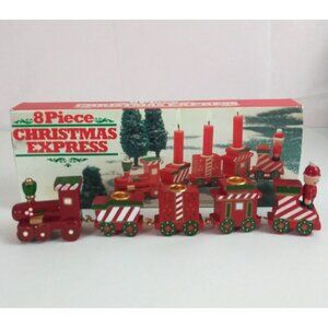 Vintage 1985 W.A. 8 Piece Christmas Express Mini Wooden Candle Holder Train